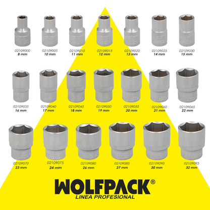 Chave de soquete hexagonal 1/2" 23 mm. Perfil de 6 faces. Aço cromo vanádio, bordas redondas