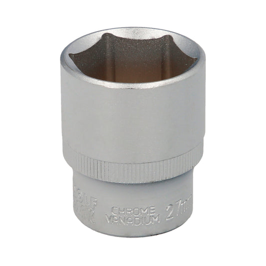 Llave Vaso 1/2" Hexagonal 27 mm. Perfil de 6 caras. Acero Cromo Vanadio, Aristas Redondas