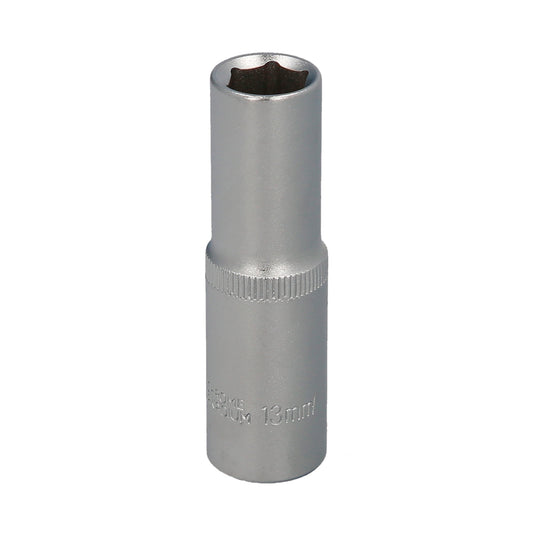 Llave Vaso 1/2" Hexagonal Larga 13 mm. Perfil de 6 caras. Acero Cromo Vanadio, Aristas Redondas