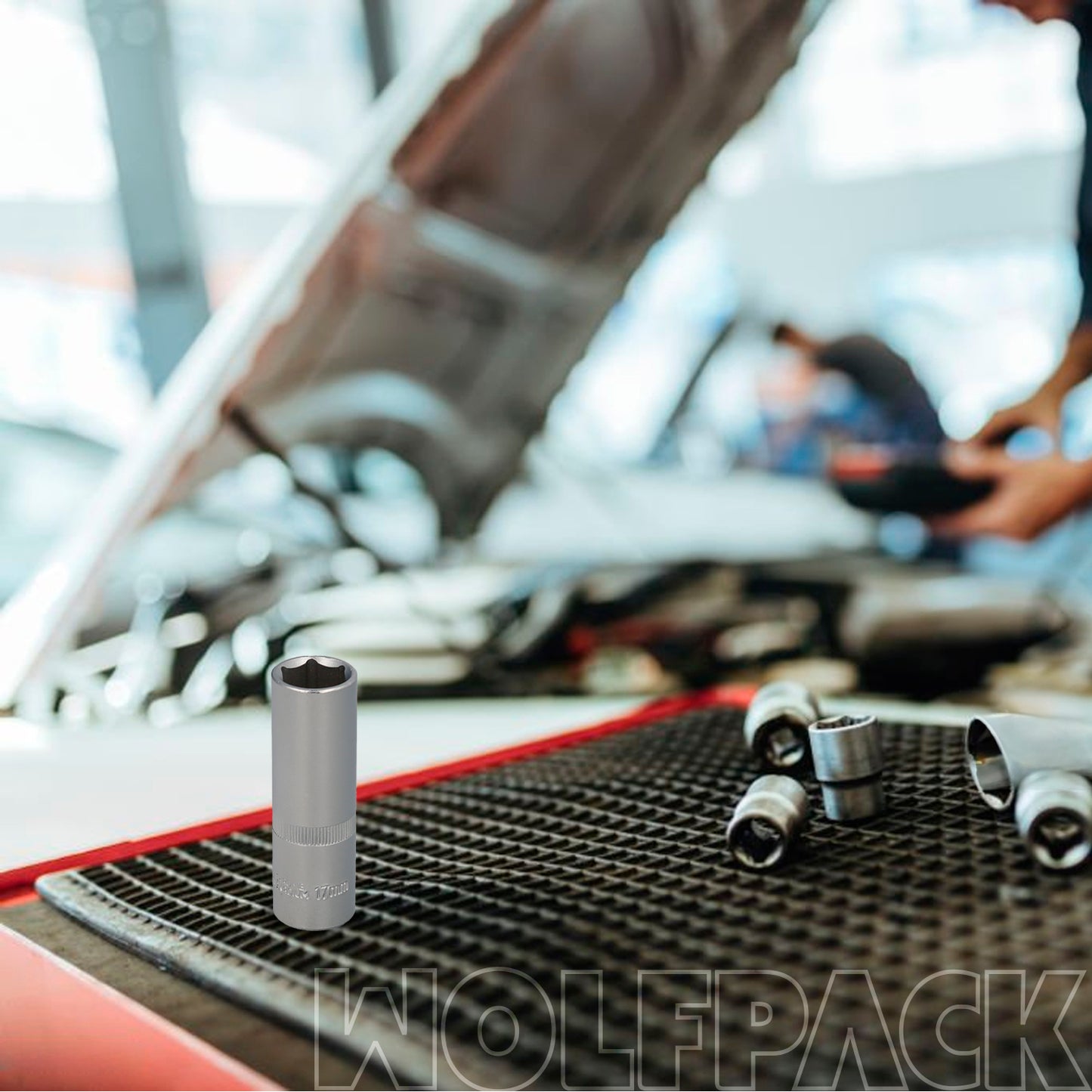 Llave Vaso 1/2" Hexagonal Larga 17 mm. Perfil de 6 caras. Acero Cromo Vanadio, Aristas Redondas