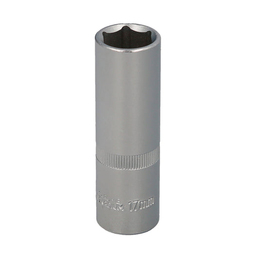 Llave Vaso 1/2" Hexagonal Larga 17 mm. Perfil de 6 caras. Acero Cromo Vanadio, Aristas Redondas