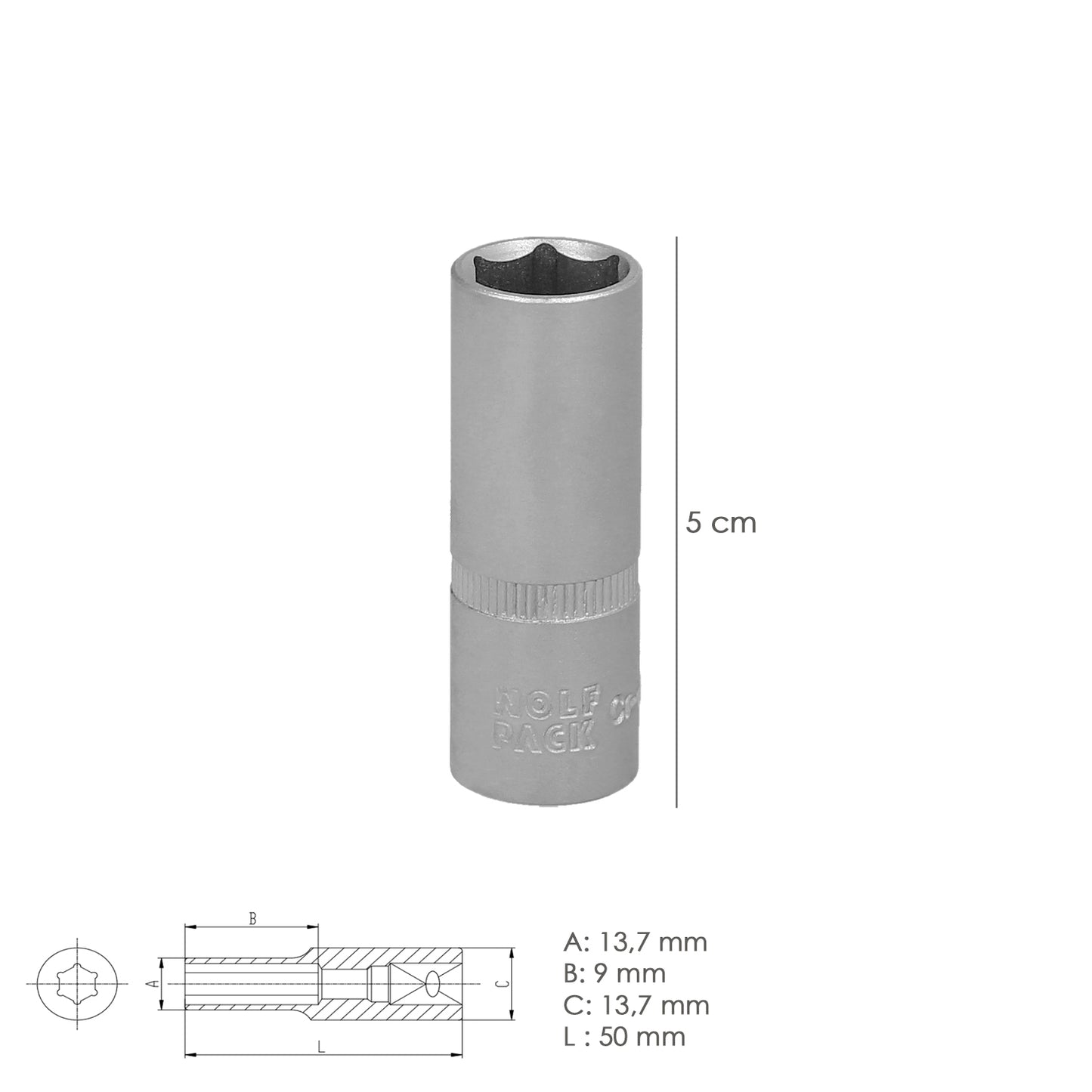 Llave Vaso 1/4" Hexagonal Larga 10 mm. Perfil de 6 caras. Acero Cromo Vanadio, Aristas Redondas