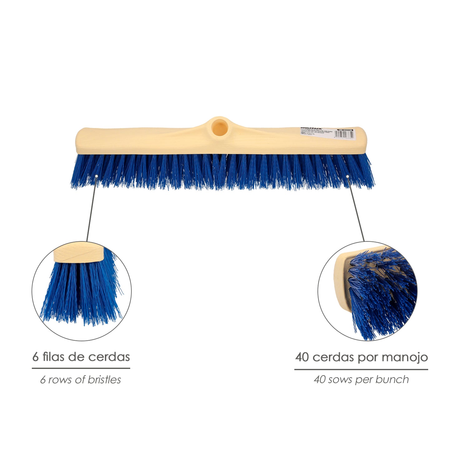 Cepillo Barrendero Industrial Fibra Semi Rigida PVC. Soporte Polipropileno 50 cm. (Sin Mango)