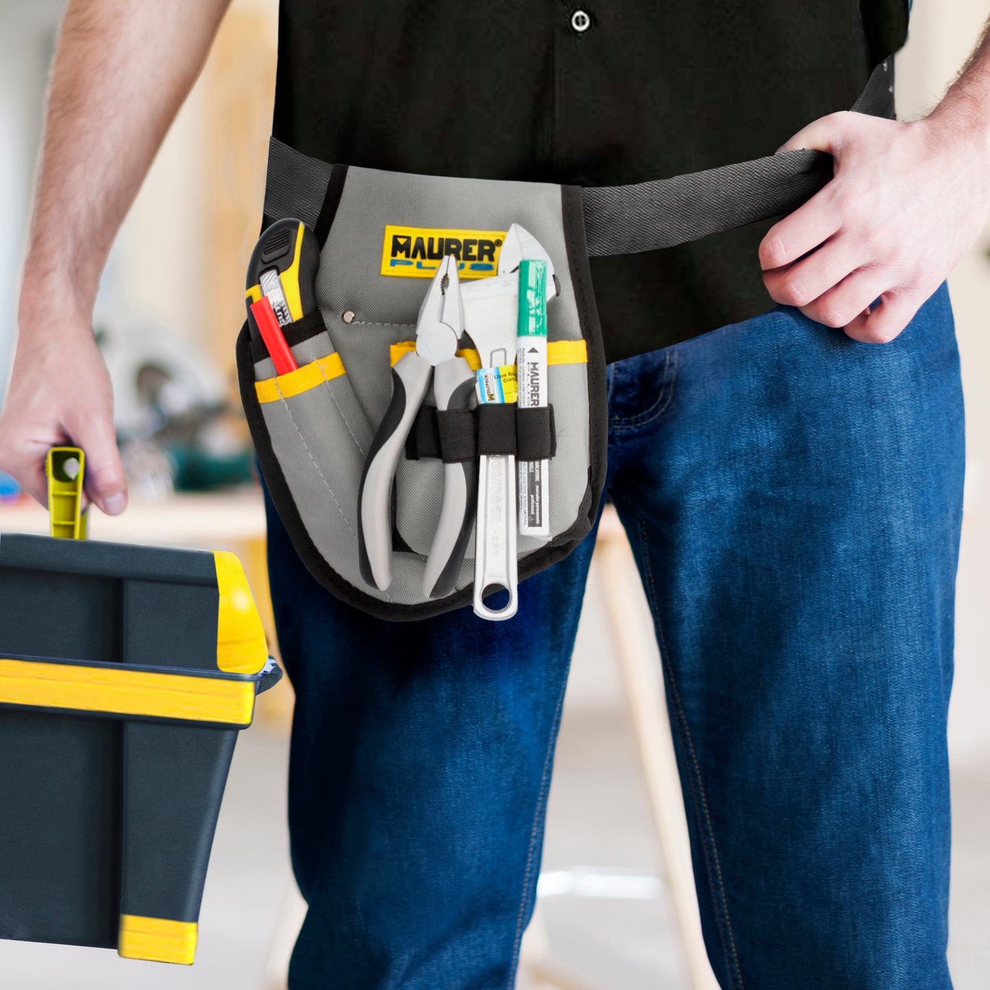 Bolsa de Ferramentas Capa para Cinto Com 3 Bolsos e 4 Elásticos. Porta-ferramentas para eletricistas com vários bolsos