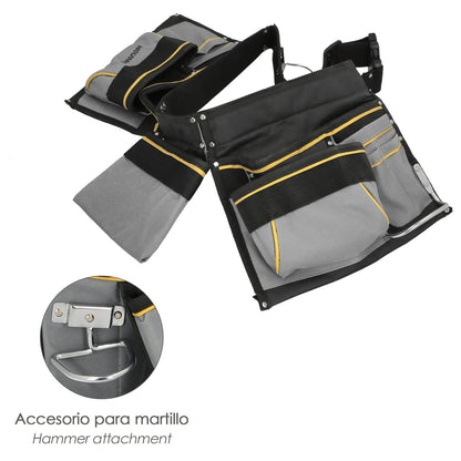 Bolsa Encofrador Doble Con Cinturón Ajustable, Colgador de Martillo, Bolsa Herramientas, Portaherramientas