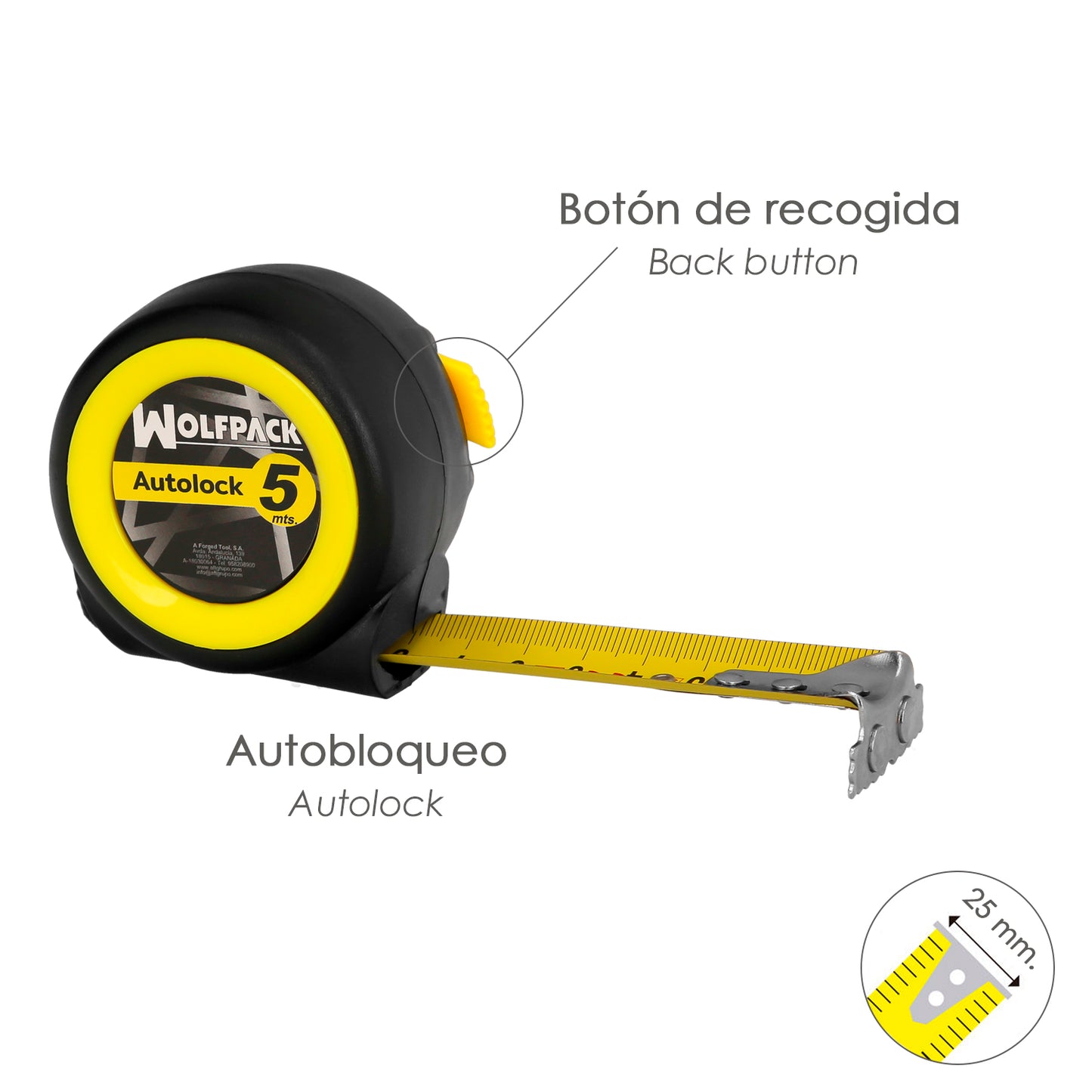 Flexometer Autolock System Com Freio Automático Comprimento 5 Metros Largura Da Fita 25 mm. Magnético. Fita Métrica de Freio Automática