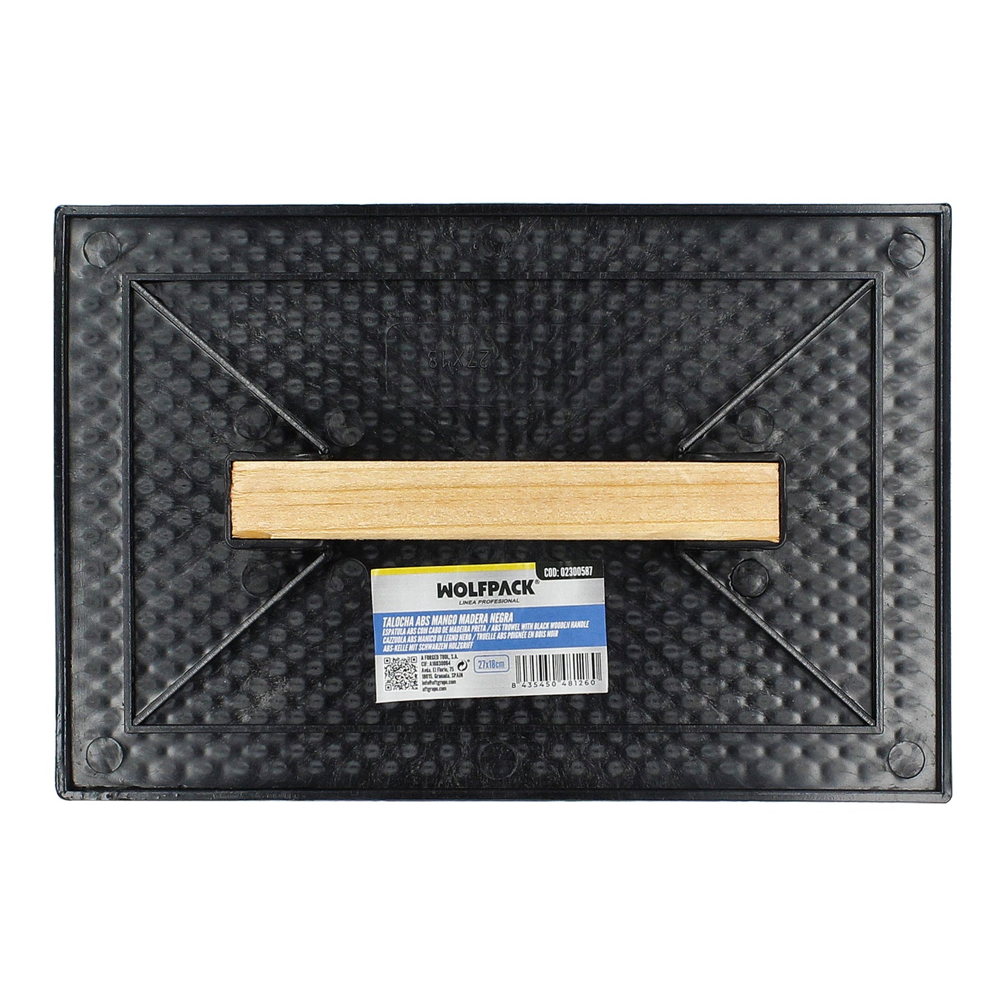 Talocha Plastico 27x18 cm. Mango Madera Negra Con Alveolos