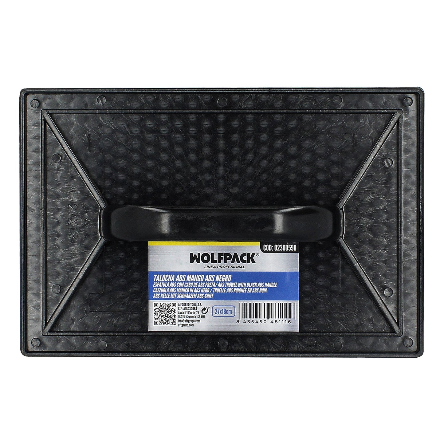 Talocha Plastico 27x18 cm. Mango Redondo Negro Con Alveolos