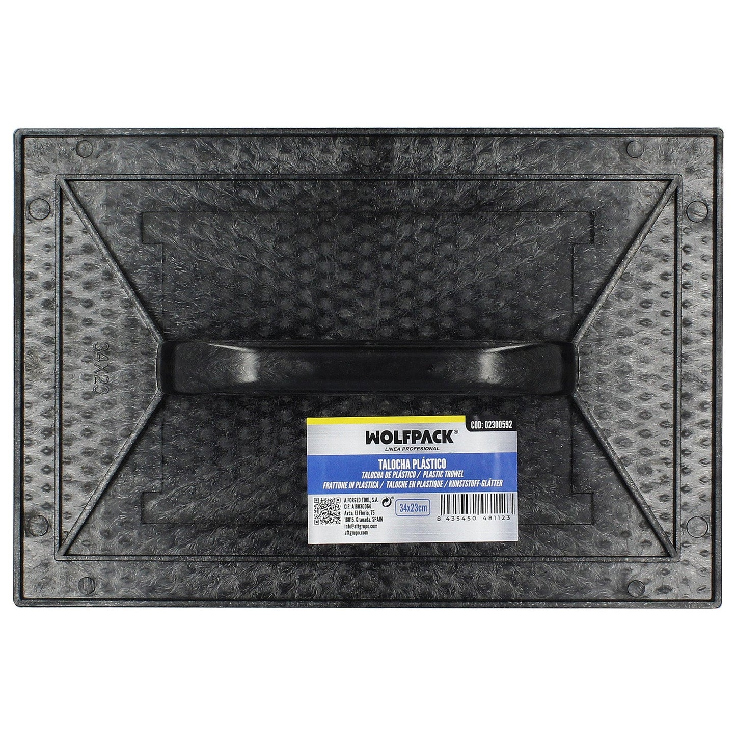 Talocha Plastico 34x23 cm. Mango Redondo Negro Con Alveolos