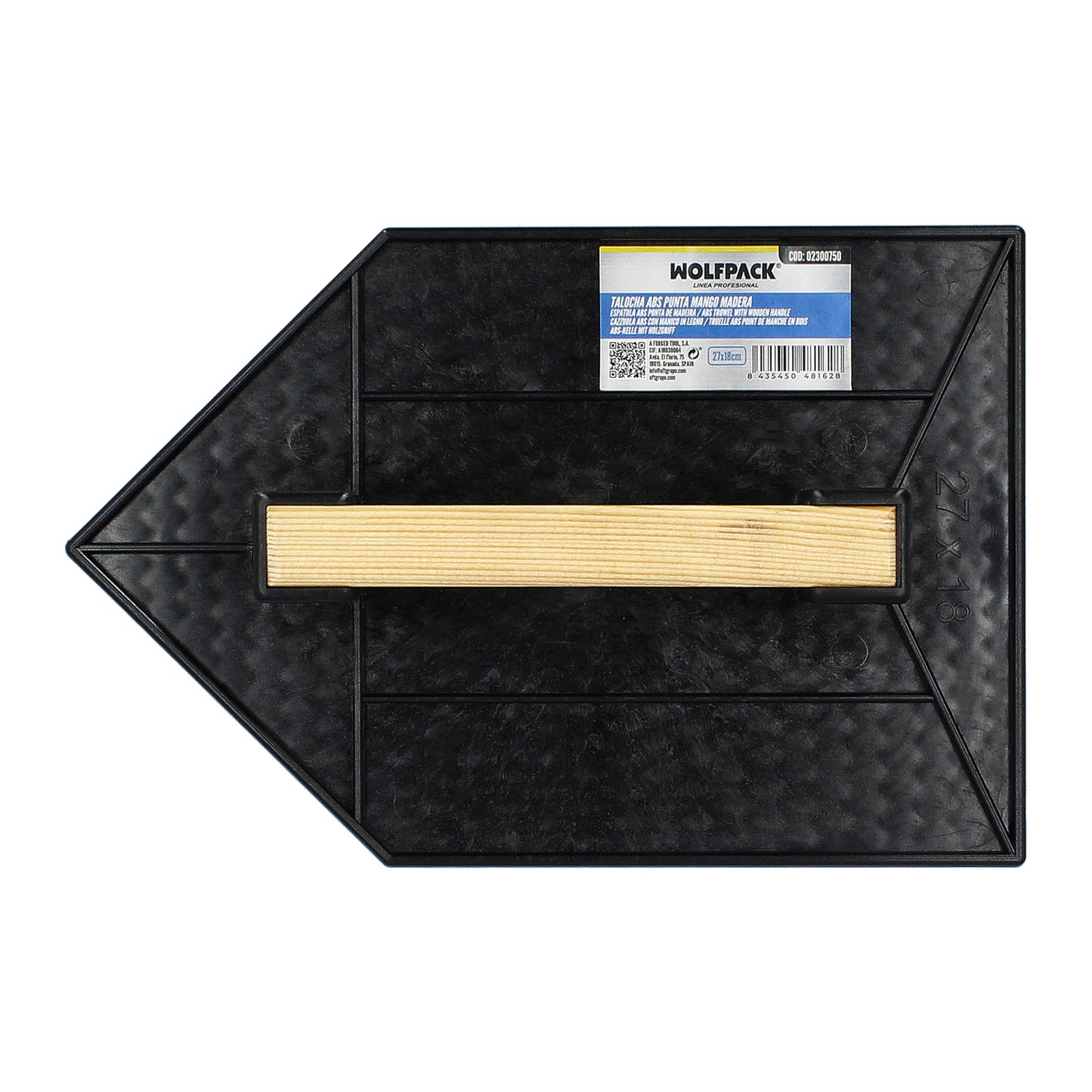 Talocha Plastico Punta Mango Madera 27x18 cm. Negro Con Alveolos.