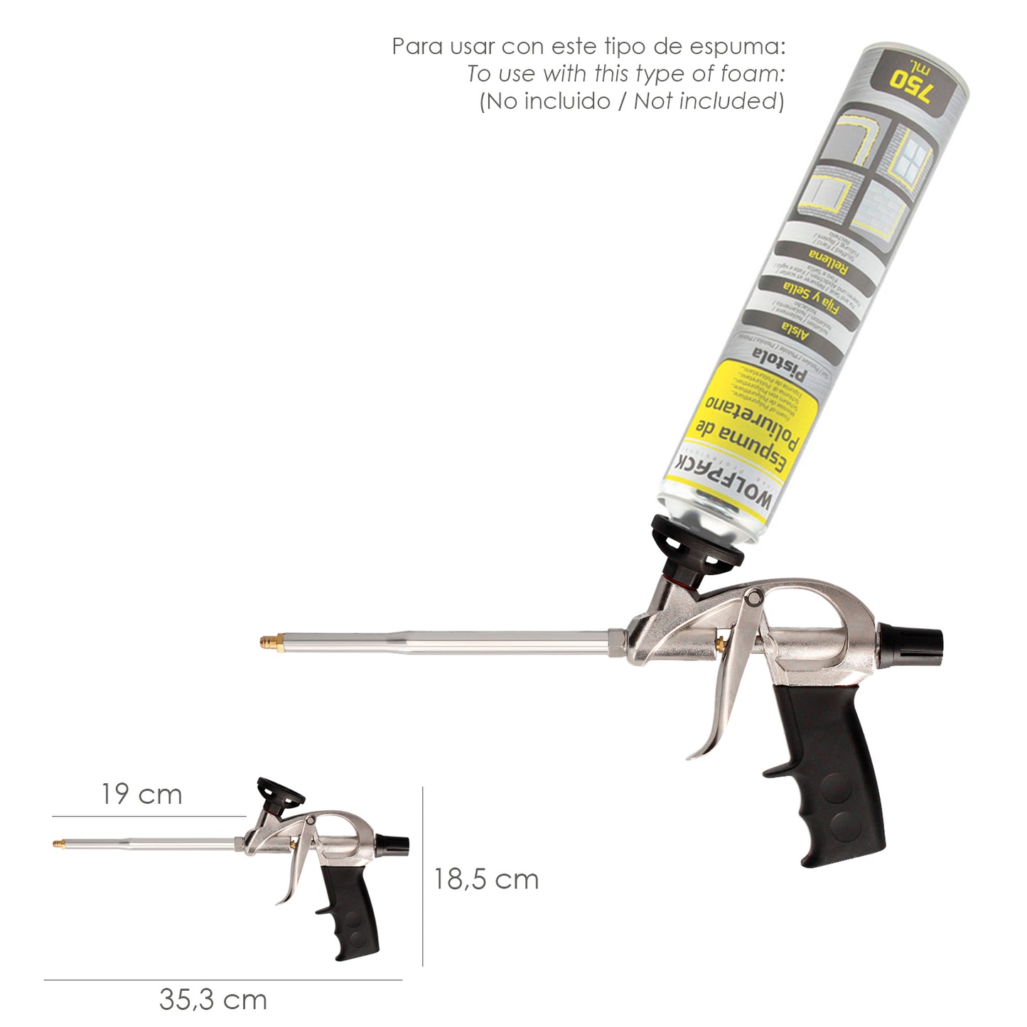 Pistola de espuma de poliuretano com adaptador PTFE