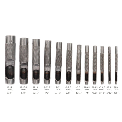 Conjunto de punções 12 peças de 3 a 19 mm