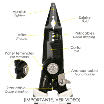 Alicates Multifuncion Especial Cables, Multiherramienta Electricista, Pelacables, Cortacables, Alicates Terminales, Alicates.