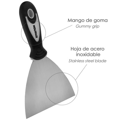 Espatula Acero Inoxidable Ancho 80 mm. Con Mango de Goma Ergonomico, Espatula Pintor, Espatula Masilla, Paletina, Paleta Rascar