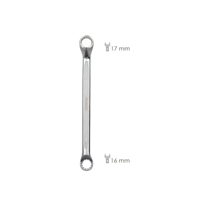 Llave Estrella Acodada Plus Acero Cromo Vanadio 16x17 DIN 838. Llave Doble Boca Acodada, Llave Fija Estrella Acodada