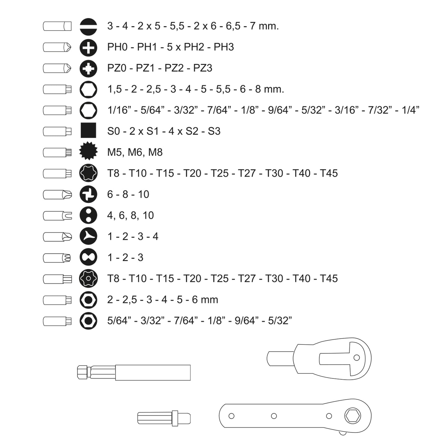 Conjunto de bits com chave de fenda 1/4" 99 unidades. Com adaptador. Cromo vanádio, kit de chave de combinação, kit de catraca,