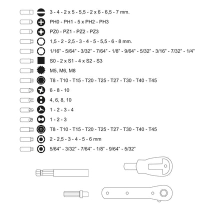 Conjunto de bits com chave de fenda 1/4" 99 unidades. Com adaptador. Cromo vanádio, kit de chave de combinação, kit de catraca,