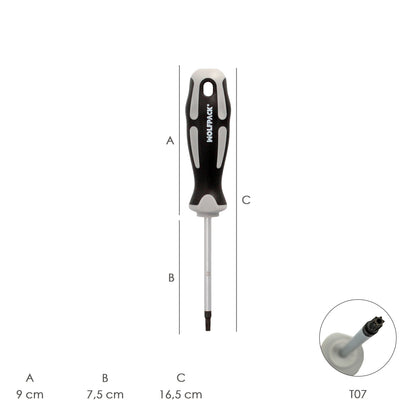 Destornillador Torx Inviolable Acero S2 Mango TPR Bimaterial. Medida T07 x Ø 3,0 x 75 mm.