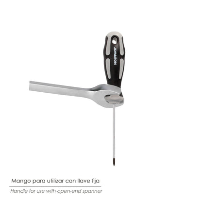 Chave de fenda Phillips de aço S2 Cabo TPR bimaterial. Medição de PH 1 x Ø 5,0 x 75 mm. DIN5262.