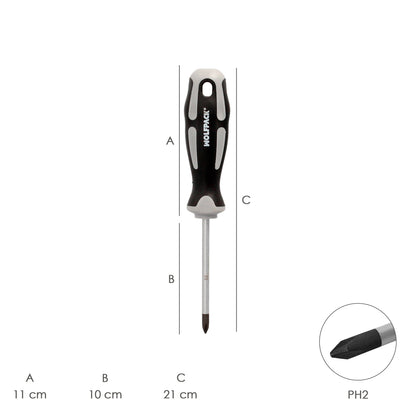 Chave de fenda Phillips de aço S2 Cabo TPR bimaterial. Medição de PH 2 x Ø 6,0 x 100 mm. DIN5262.