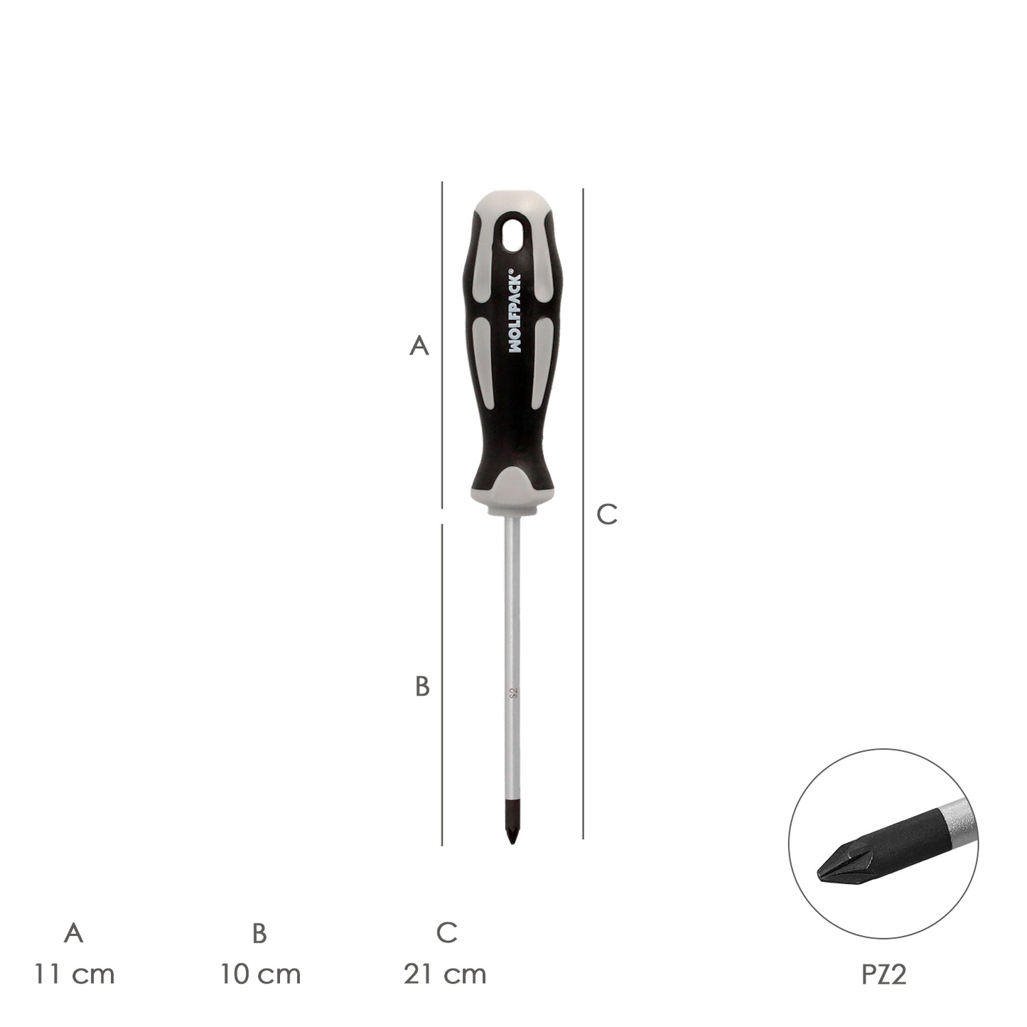 Destornillador Pozidriv Acero S2 Mango TPR Bimaterial. Medida PZ 2 x Ø 6 x 100 mm.  DIN5262.