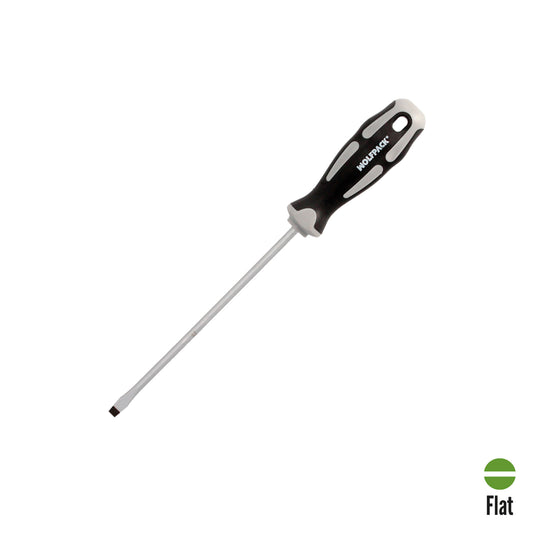 Chave de fenda plana estampada em aço S2 Cabo TPR bimaterial. Medida 1,0 x Ø 5,5 x 150 mm. DIN5265