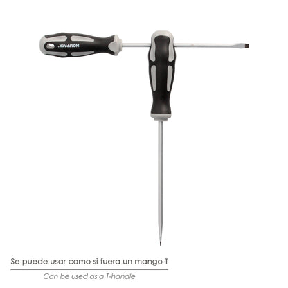 Chave de fenda plana estampada em aço S2 Cabo TPR bimaterial. Medida 1,2 x Ø 6,5 x 100 mm. DIN5265