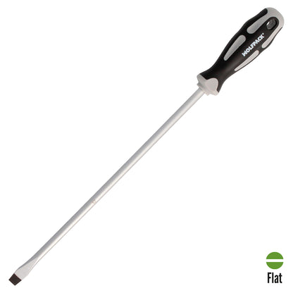 Chave de fenda plana estampada em aço S2 Cabo TPR bimaterial. Medida 1,6 x Ø 9,0 x 300 mm. DIN5265