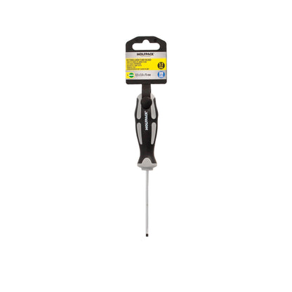 Chave de fenda plana vazia de aço S2 Cabo TPR bimaterial. Medida 0,5 x Ø 3,0 x 75 mm. DIN5265