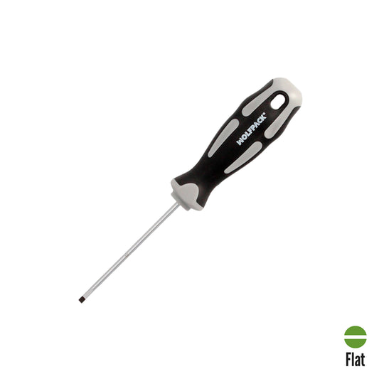 Chave de fenda plana vazia de aço S2 Cabo TPR bimaterial. Medida 0,5 x Ø 3,0 x 75 mm. DIN5265