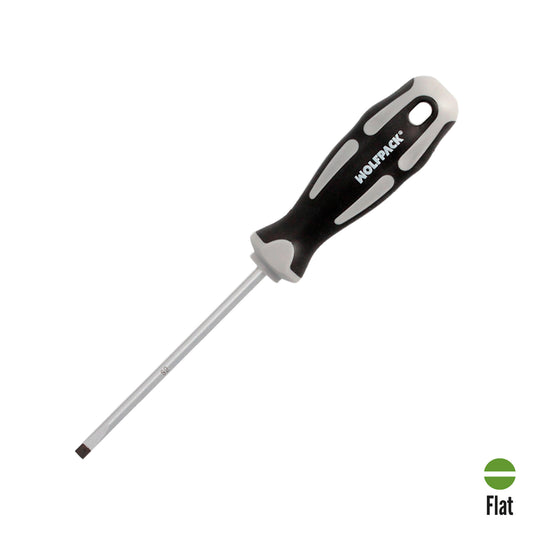 Chave de fenda plana vazia de aço S2 Cabo TPR bimaterial. Medição 1,0 x Ø 5,0 x 100 mm. DIN5265