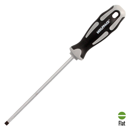 Chave de fenda plana vazia de aço S2 Cabo TPR bimaterial. Medida 1,2 x Ø 6,0 x 150 mm. DIN5265