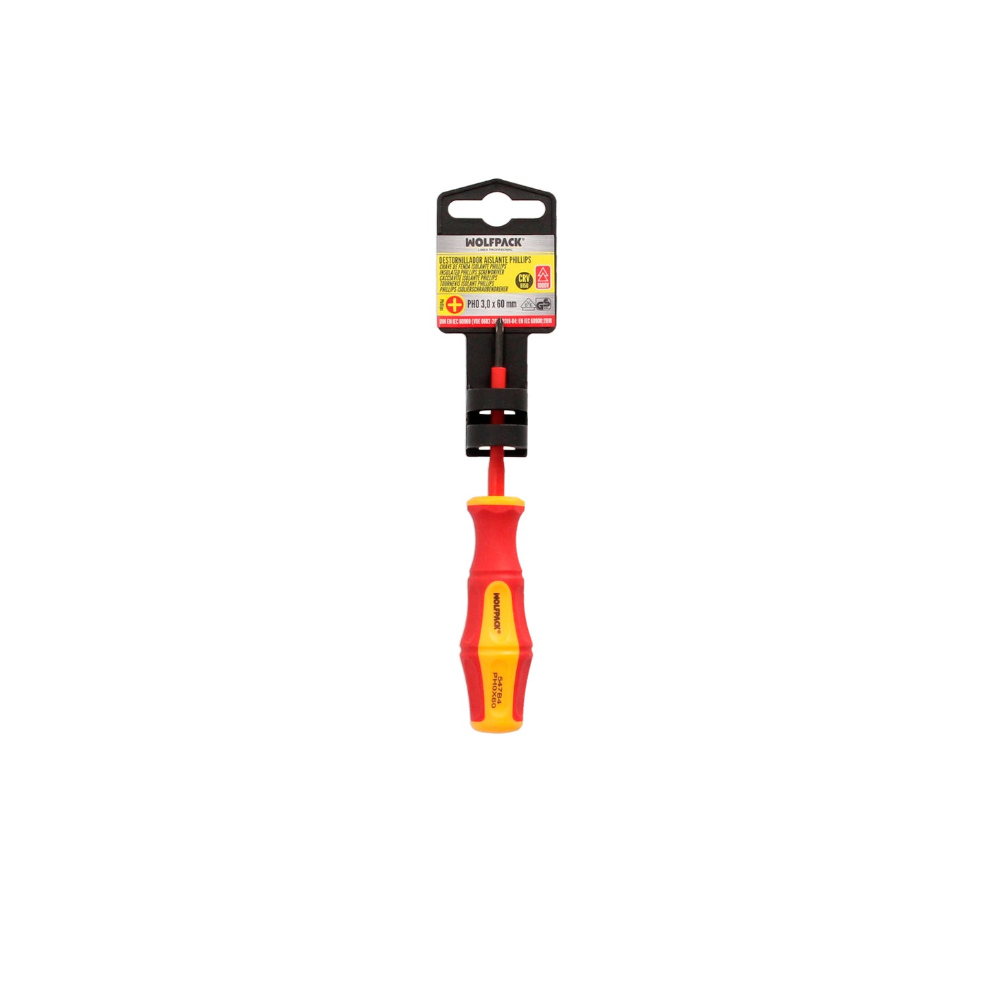Chave de fenda Phillips isolada com certificação VDE 1.000 V. Medição de PH 0 - 3,0 x 60 mm. Chave de fenda de segurança para eletricista
