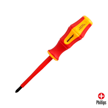 Chave de fenda Phillips isolada com certificação VDE 1.000 V. Medição PH 2 - 6,0 x 100 mm. Chave de fenda de segurança para eletricista