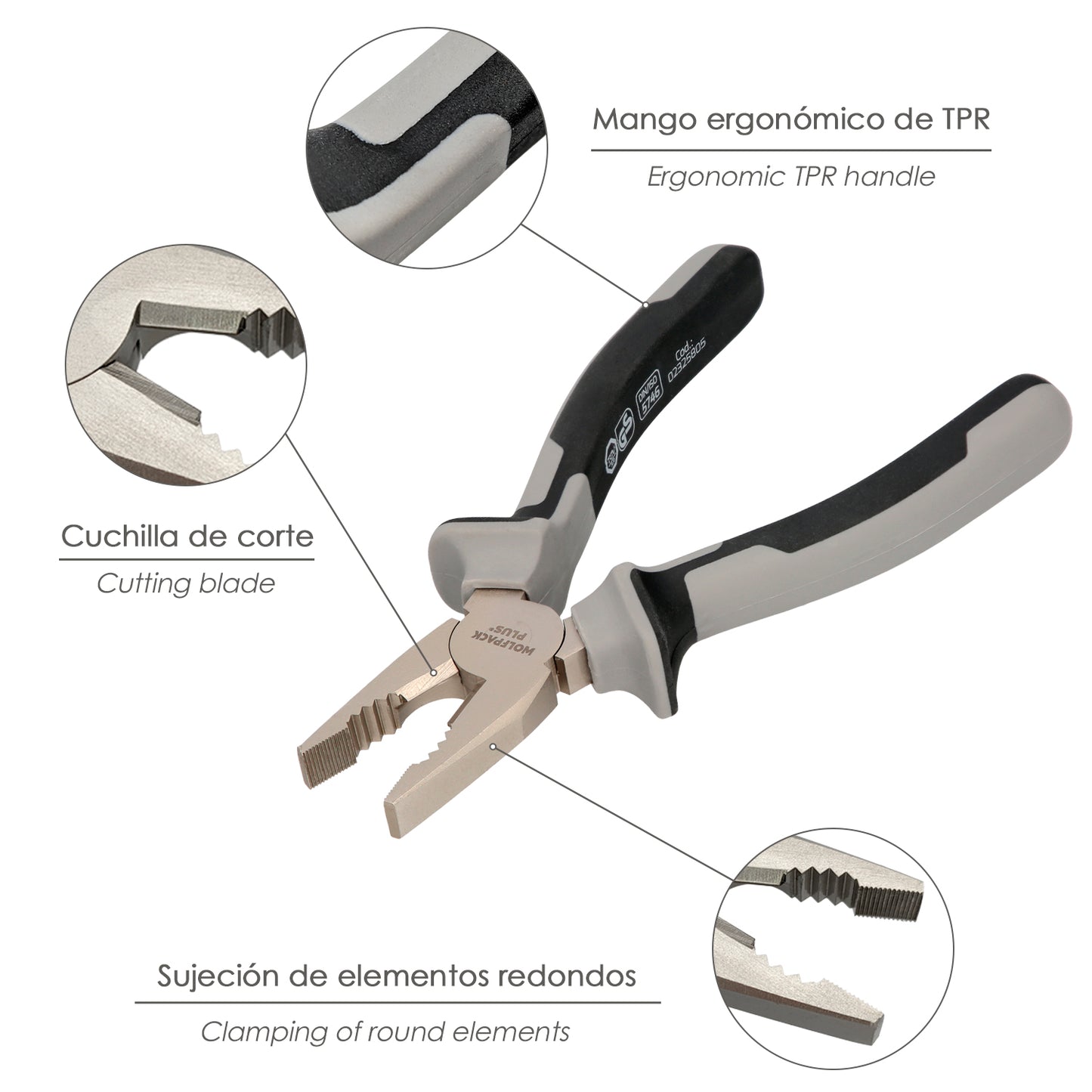 Alicates Universales 180 mm. Acero Cromo Vanadio DIN-ISO 5746