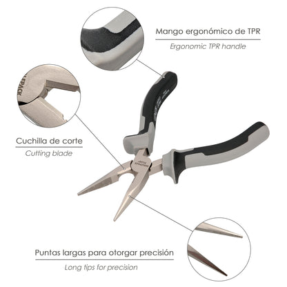 Alicates Boca Recta 150 mm. Acero Cromo Vanadio DIN-ISO 5745 Alicates Punta Recta, Alicates Boca Larga,