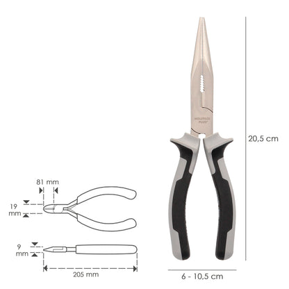 Alicates Boca Recta 200 mm. Acero Cromo Vanadio DIN-ISO 5745 Alicates Punta Recta, Alicates Boca Larga,