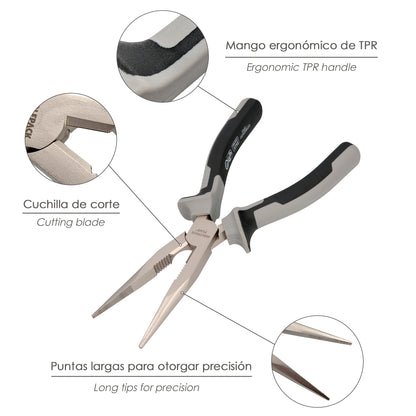 Alicates Boca Recta 200 mm. Acero Cromo Vanadio DIN-ISO 5745 Alicates Punta Recta, Alicates Boca Larga,