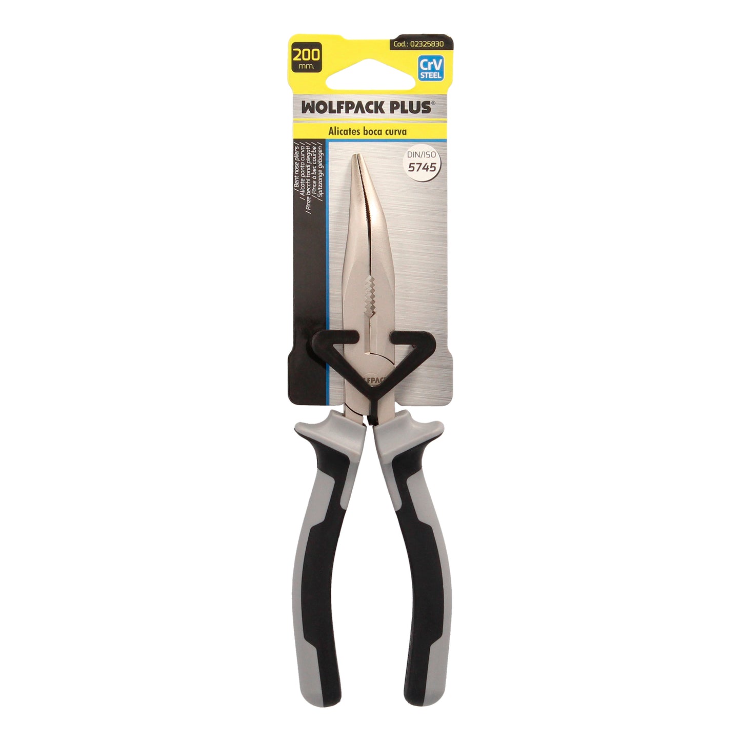Alicates Boca Curva 200 mm. Acero Cromo Vanadio DIN-ISO 5745 Alicates Punta Curva, Alicates Boca Larga,