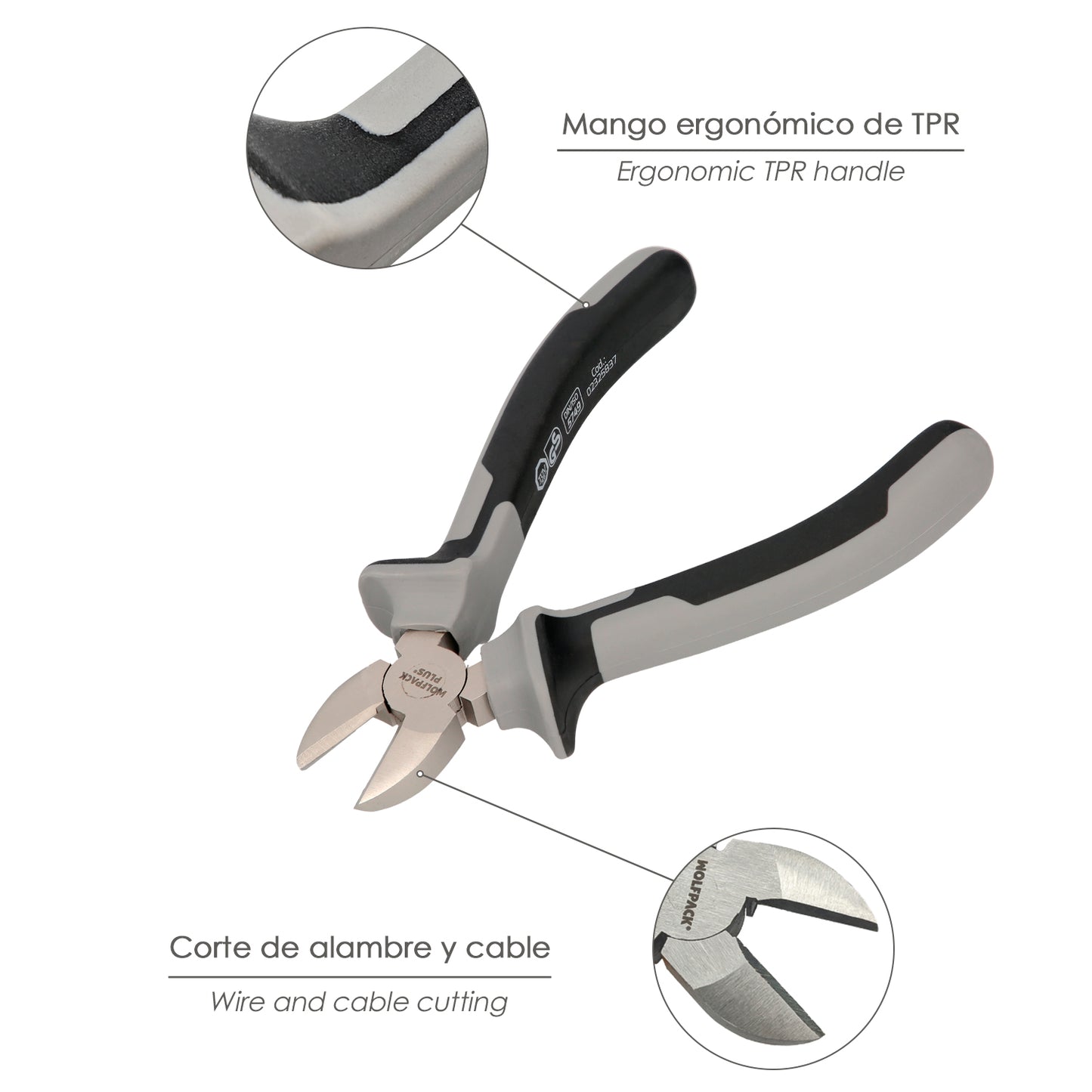 Alicates Corte Diagonal 175 mm. Acero Cromo Vanadio DIN-ISO 5749  Pelacables, Corta Cables, Pelador Cables