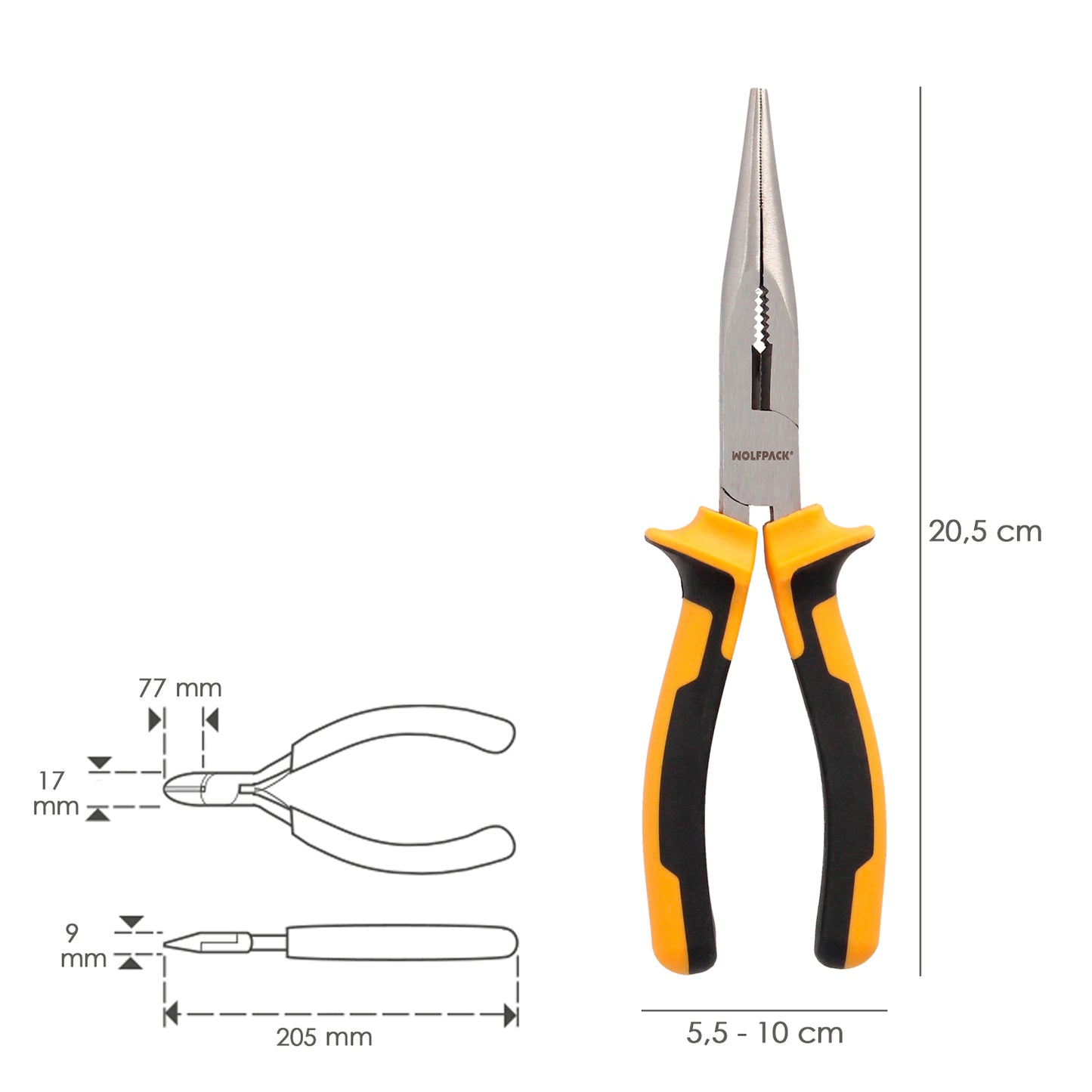Alicates Boca Recta 200 mm. Acero DIN 5745 Alicates Punta Recta, Alicates Boca Larga,