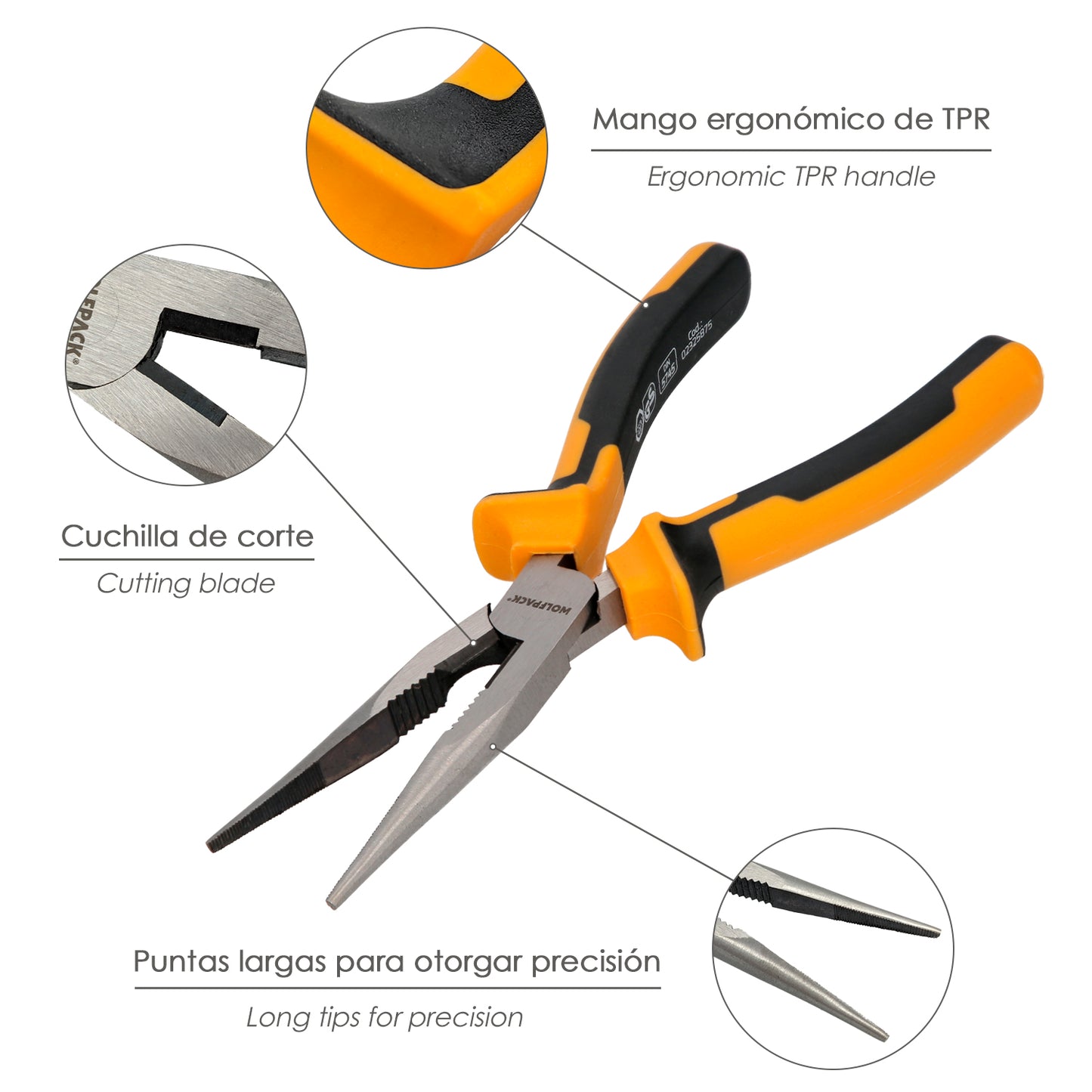 Alicates Boca Recta 200 mm. Acero DIN 5745 Alicates Punta Recta, Alicates Boca Larga,