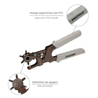 Punção Estrela Industrial 225 mm. Furos de Ø 2,0 a 4,5 mm. Alicate Furador, Furador de Couro, Alicate para Cinto,