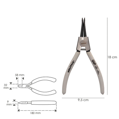 Alicate Arruela Externa Reto 175mm. Aço Din 5254. Anéis de pressão, anéis de retenção, arruelas de freio