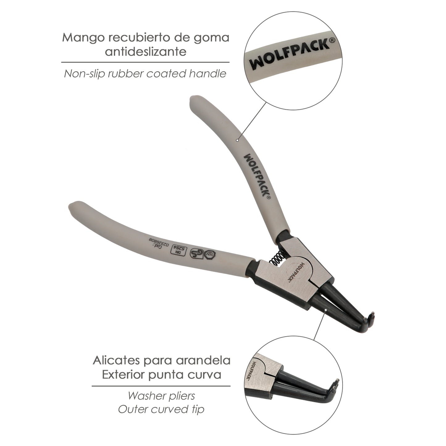 Alicates Arandelas Exteriores Curvo 175 mm. Acero Din 5254. Anillos De Presion, Anillos De Retención, Arandelas Circlips