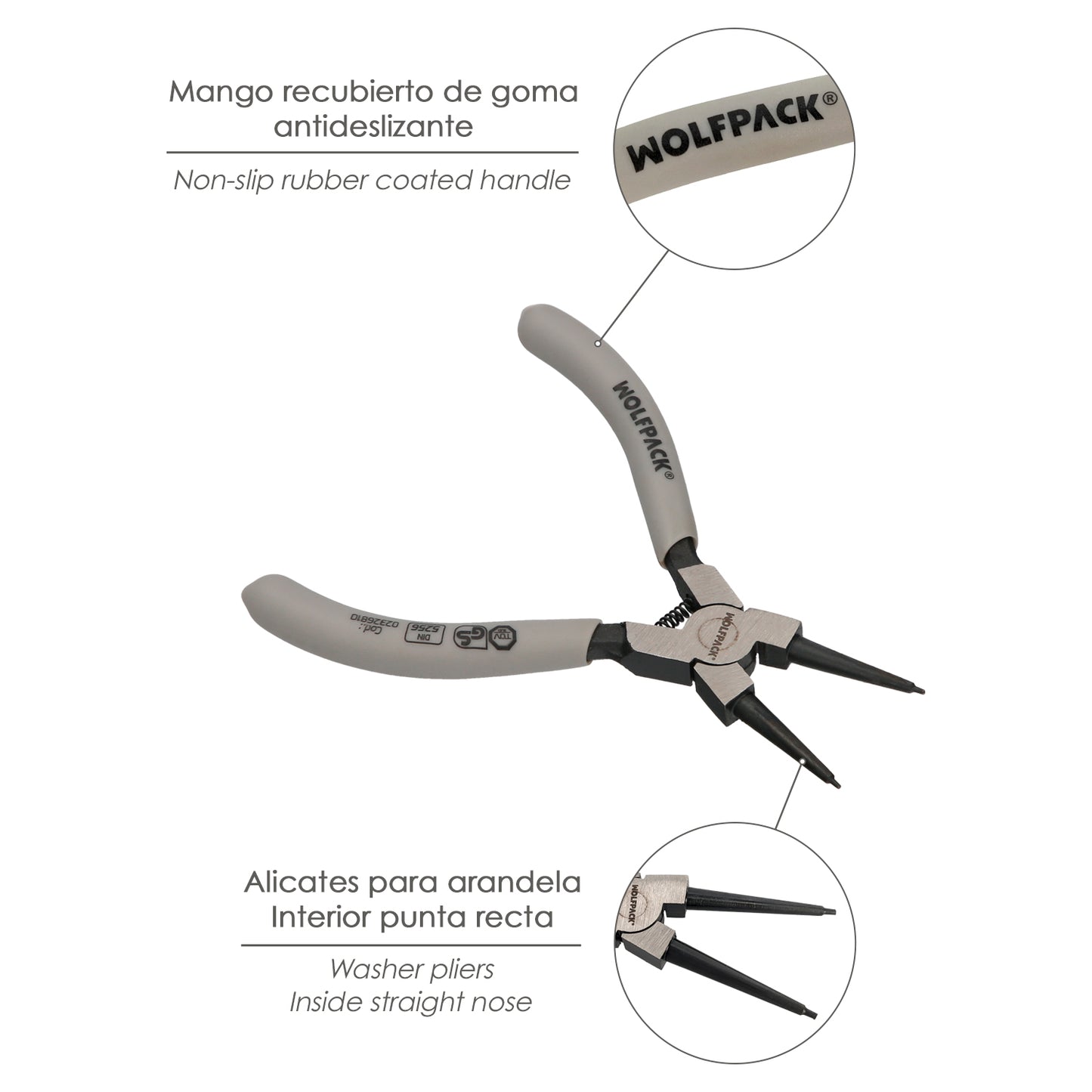 Alicate Arruela Interna Reto 125 mm. Aço Din 5256. Anéis de pressão, anéis de retenção, arruelas de freio