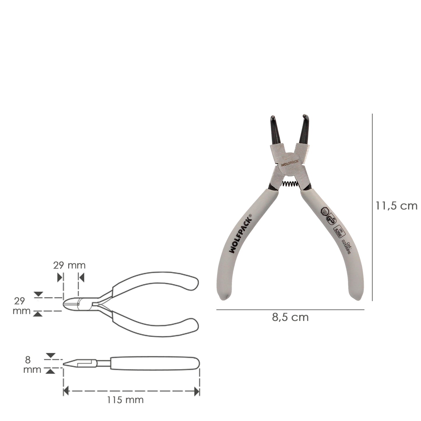 Alicate para arruela interna curva 125 mm. Aço Din 5254. Anéis de pressão, anéis de retenção, arruelas de freio