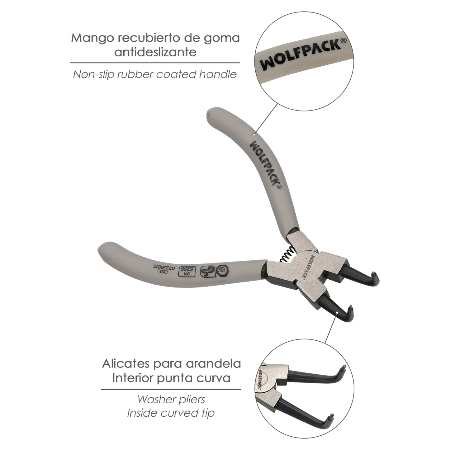 Alicate para arruela interna curva 125 mm. Aço Din 5254. Anéis de pressão, anéis de retenção, arruelas de freio