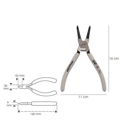 Alicate para arruela interna curva 175 mm. Aço Din 5256. Anéis de pressão, anéis de retenção, arruelas de freio