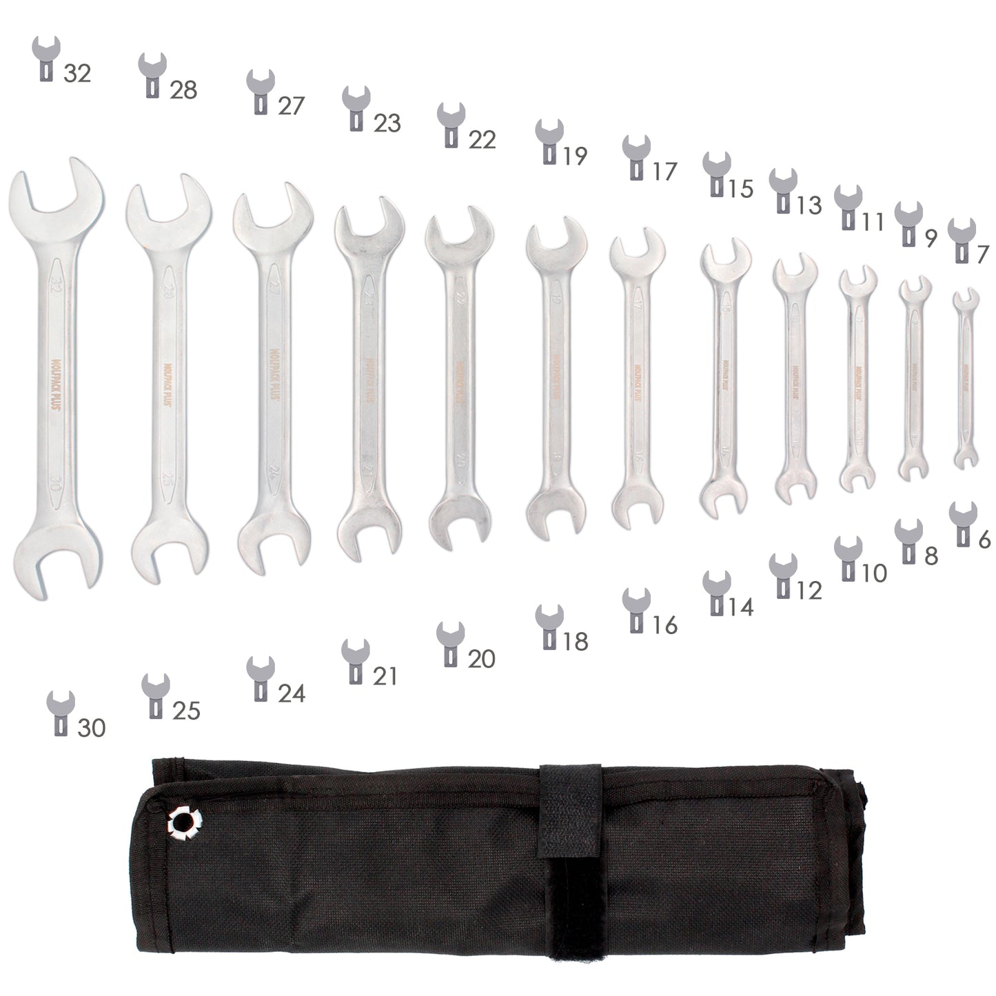 Conjunto de chaves abertas Wolfpack Plus 8 peças
